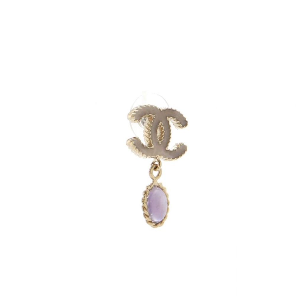 Chanel Oval CC Dangle Earrings Metal with Enamel and Resin Gold - Picture 2 of 4